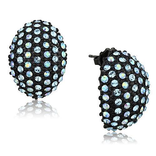 MATK1459 - IP Black(Ion Plating) Stainless Steel Earrings with Top Grade Crystal  in Aquamarine AB