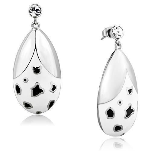 MATK1462 - High polished (no plating) Stainless Steel Earrings with Top Grade Crystal  in Clear