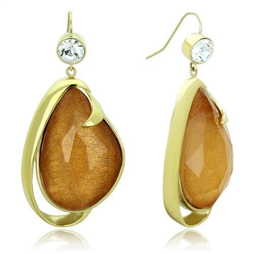 MATK1483 - IP Gold(Ion Plating) Stainless Steel Earrings with Synthetic Synthetic Stone in Clear