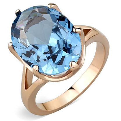 MATK1484 - IP Rose Gold(Ion Plating) Stainless Steel Ring with Synthetic Spinel in London Blue