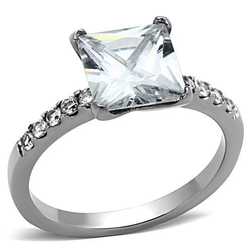 MATK1486 - High polished (no plating) Stainless Steel Ring with AAA Grade CZ  in Clear