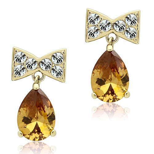 MATK1487 - IP Gold(Ion Plating) Stainless Steel Earrings with AAA Grade CZ  in Champagne