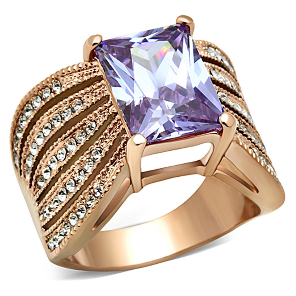 MATK1490 - IP Rose Gold(Ion Plating) Stainless Steel Ring with AAA Grade CZ  in Light Amethyst