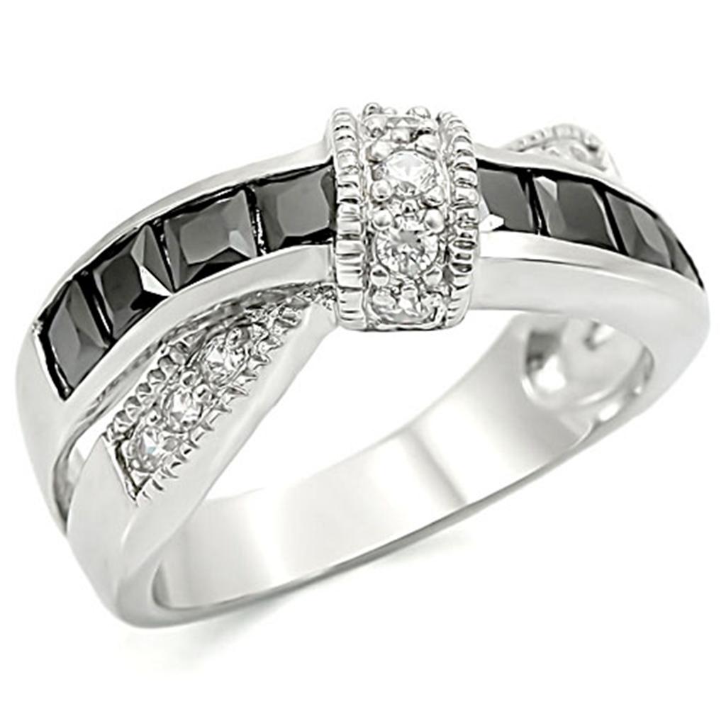 MATK1494 - High polished (no plating) Stainless Steel Ring with AAA Grade CZ  in Jet