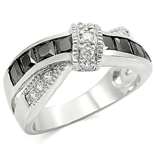 MATK1494 - High polished (no plating) Stainless Steel Ring with AAA Grade CZ  in Jet