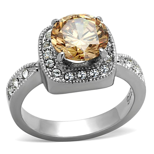MATK1495 - High polished (no plating) Stainless Steel Ring with AAA Grade CZ  in Champagne