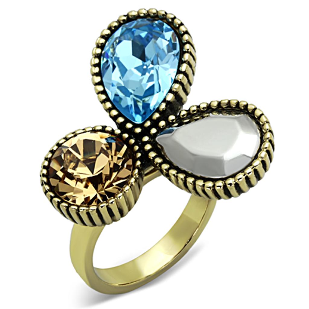 MATK1496 - IP Gold(Ion Plating) Stainless Steel Ring with Top Grade Crystal  in Multi Color
