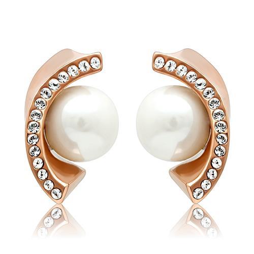 MATK1510 - IP Rose Gold(Ion Plating) Stainless Steel Earrings with Synthetic Pearl in White