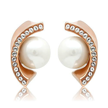 MATK1510 - IP Rose Gold(Ion Plating) Stainless Steel Earrings with Synthetic Pearl in White