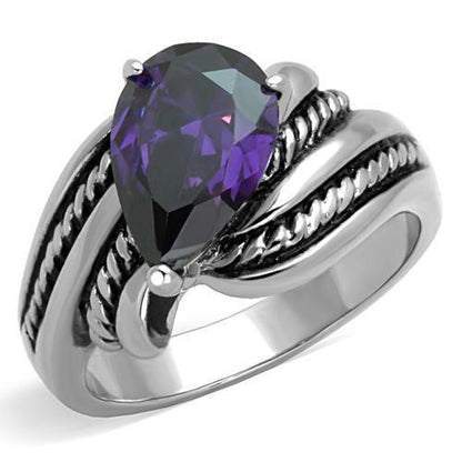 MATK1515 - High polished (no plating) Stainless Steel Ring with AAA Grade CZ  in Amethyst