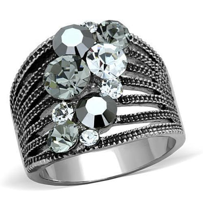 MATK1521 - High polished (no plating) Stainless Steel Ring with Top Grade Crystal  in Black Diamond