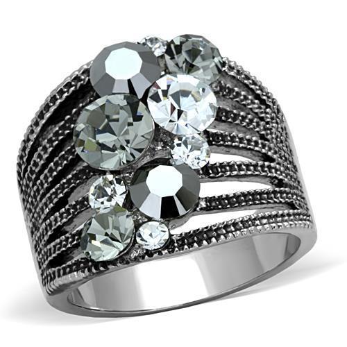 MATK1521 - High polished (no plating) Stainless Steel Ring with Top Grade Crystal  in Black Diamond