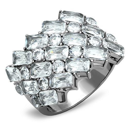 MATK1522 - High polished (no plating) Stainless Steel Ring with AAA Grade CZ  in Clear