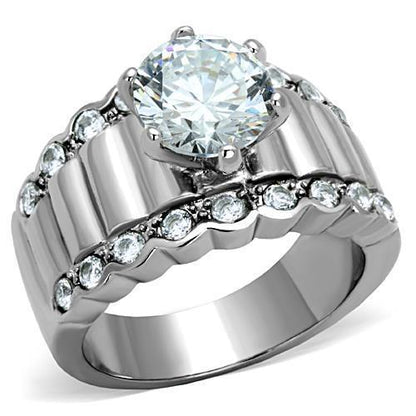 MATK1524 - High polished (no plating) Stainless Steel Ring with AAA Grade CZ  in Clear