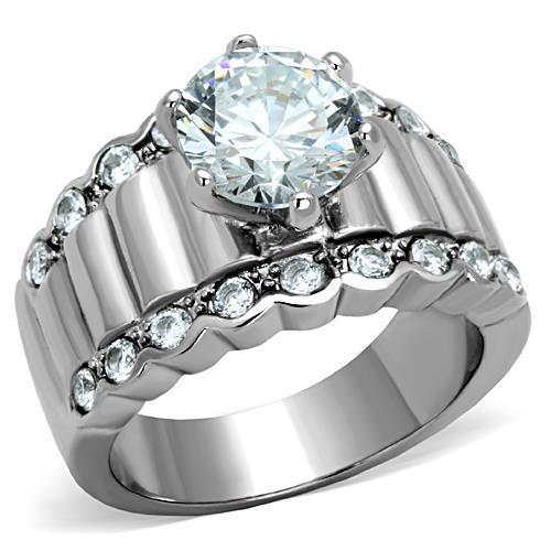 MATK1524 - High polished (no plating) Stainless Steel Ring with AAA Grade CZ  in Clear