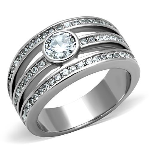 MATK1525 - High polished (no plating) Stainless Steel Ring with AAA Grade CZ  in Clear