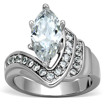 MATK1526 - High polished (no plating) Stainless Steel Ring with AAA Grade CZ  in Clear