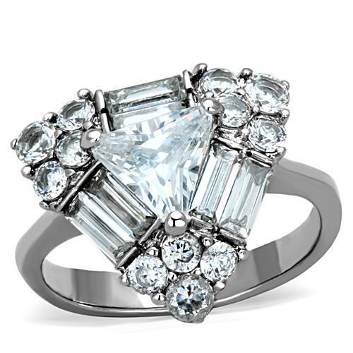 MATK1527 - High polished (no plating) Stainless Steel Ring with AAA Grade CZ  in Clear
