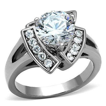 MATK1528 - High polished (no plating) Stainless Steel Ring with AAA Grade CZ  in Clear