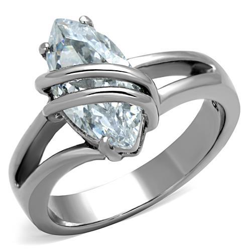 MATK1531 - High polished (no plating) Stainless Steel Ring with AAA Grade CZ  in Clear
