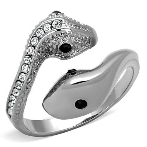 MATK1532 - High polished (no plating) Stainless Steel Ring with Top Grade Crystal  in Jet