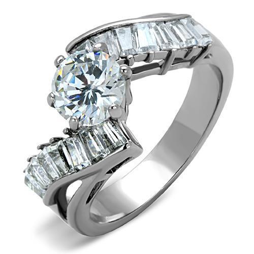 MATK1533 - High polished (no plating) Stainless Steel Ring with AAA Grade CZ  in Clear