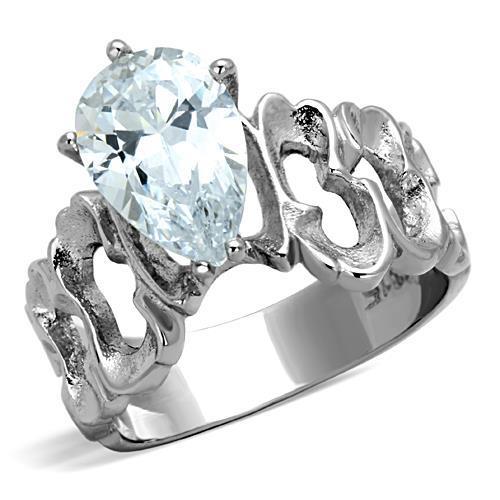 MATK1534 - High polished (no plating) Stainless Steel Ring with AAA Grade CZ  in Clear