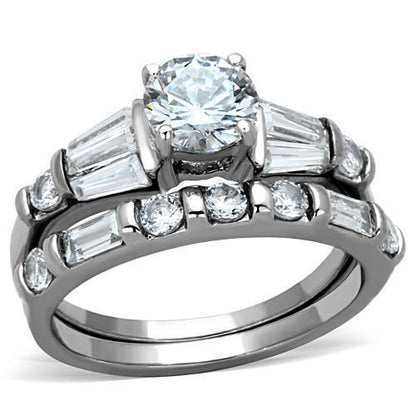MATK1535 - High polished (no plating) Stainless Steel Ring with AAA Grade CZ  in Clear