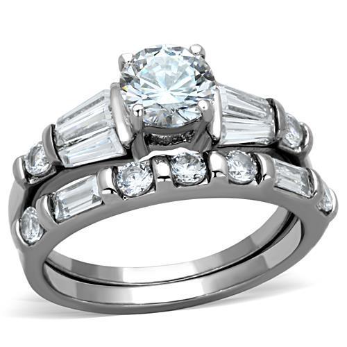 MATK1535 - High polished (no plating) Stainless Steel Ring with AAA Grade CZ  in Clear