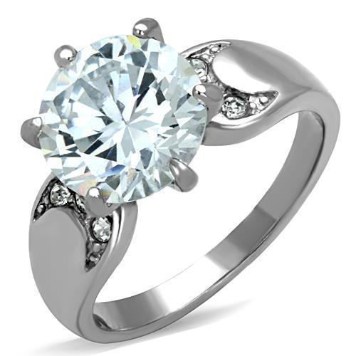 MATK1536 - High polished (no plating) Stainless Steel Ring with AAA Grade CZ  in Clear