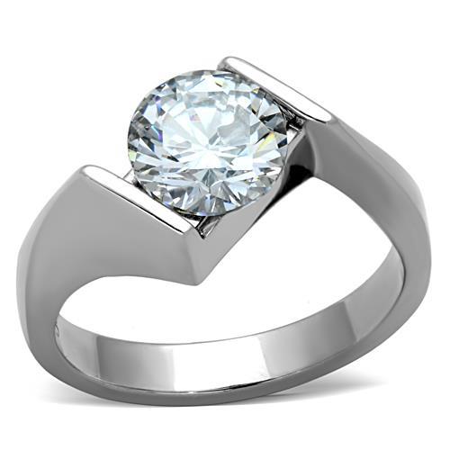 MATK1538 - High polished (no plating) Stainless Steel Ring with AAA Grade CZ  in Clear