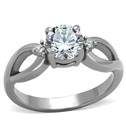MATK1539 - High polished (no plating) Stainless Steel Ring with AAA Grade CZ  in Clear