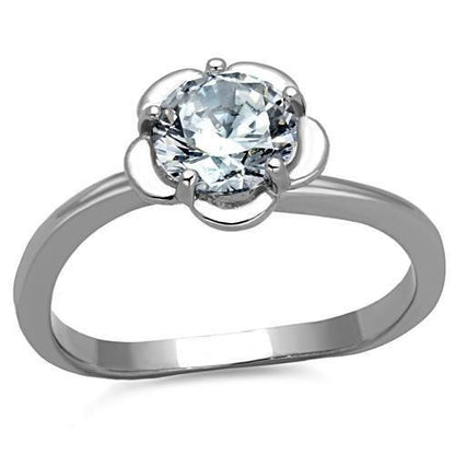 MATK1540 - High polished (no plating) Stainless Steel Ring with AAA Grade CZ  in Clear