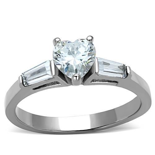 MATK1541 - High polished (no plating) Stainless Steel Ring with AAA Grade CZ  in Clear