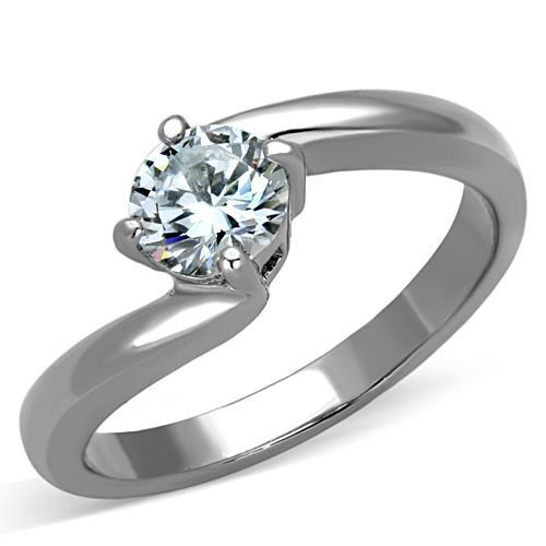 MATK1543 - High polished (no plating) Stainless Steel Ring with AAA Grade CZ  in Clear