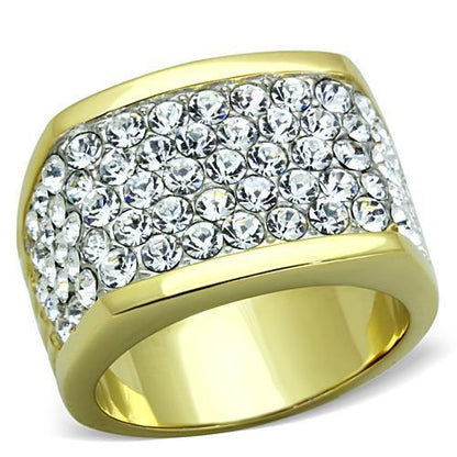 MATK1545 - Two-Tone IP Gold (Ion Plating) Stainless Steel Ring with Top Grade Crystal  in Clear