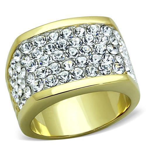 MATK1545 - Two-Tone IP Gold (Ion Plating) Stainless Steel Ring with Top Grade Crystal  in Clear
