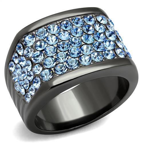 MATK1545LJ - IP Light Black  (IP Gun) Stainless Steel Ring with Top Grade Crystal  in Light Sapphire