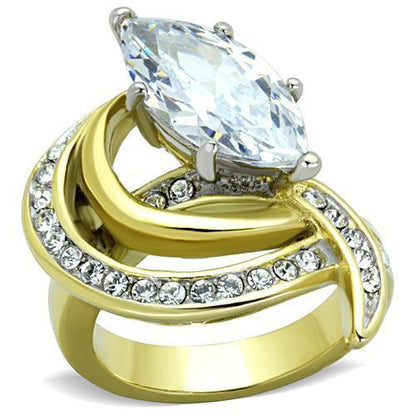 MATK1546 - Two-Tone IP Gold (Ion Plating) Stainless Steel Ring with AAA Grade CZ  in Clear