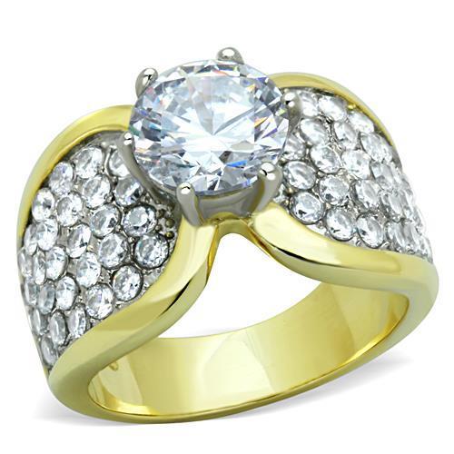 MATK1547 - Two-Tone IP Gold (Ion Plating) Stainless Steel Ring with AAA Grade CZ  in Clear