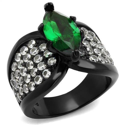MATK1548J - IP Black(Ion Plating) Stainless Steel Ring with Synthetic Synthetic Glass in Emerald