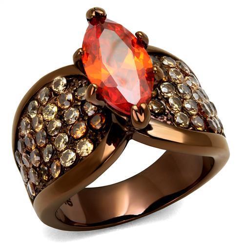 MATK1548LC - IP Coffee light Stainless Steel Ring with AAA Grade CZ  in Orange