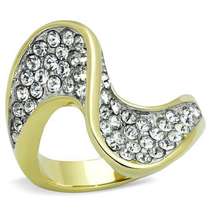 MATK1549 - Two-Tone IP Gold (Ion Plating) Stainless Steel Ring with Top Grade Crystal  in Clear