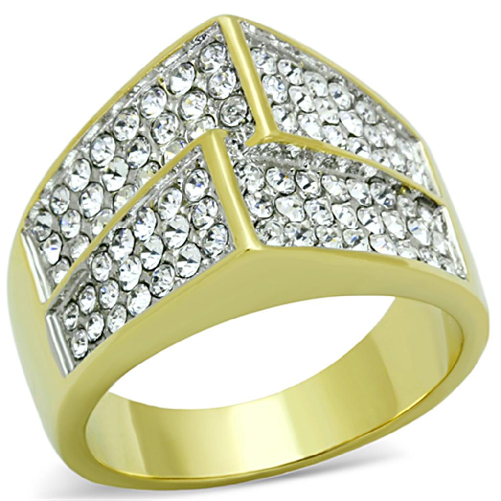 MATK1550 - Two-Tone IP Gold (Ion Plating) Stainless Steel Ring with Top Grade Crystal  in Clear