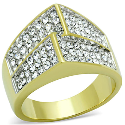 MATK1550 - Two-Tone IP Gold (Ion Plating) Stainless Steel Ring with Top Grade Crystal  in Clear