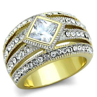 MATK1551 - Two-Tone IP Gold (Ion Plating) Stainless Steel Ring with AAA Grade CZ  in Clear