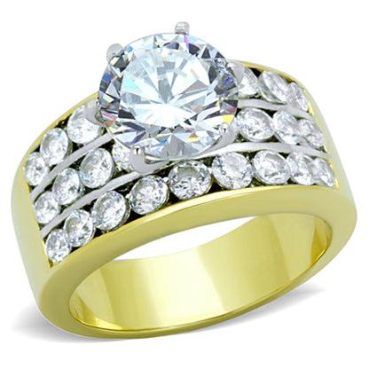 MATK1553 - Two-Tone IP Gold (Ion Plating) Stainless Steel Ring with AAA Grade CZ  in Clear