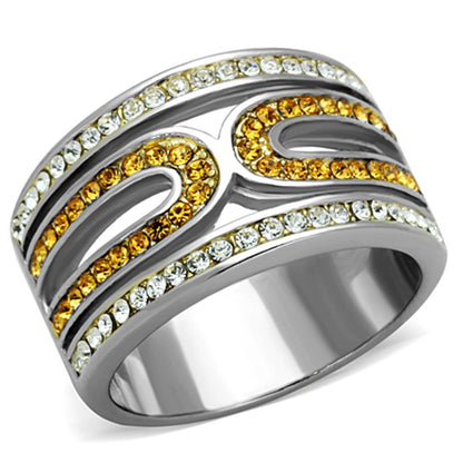 MATK1555 - Two-Tone IP Gold (Ion Plating) Stainless Steel Ring with Top Grade Crystal  in Topaz