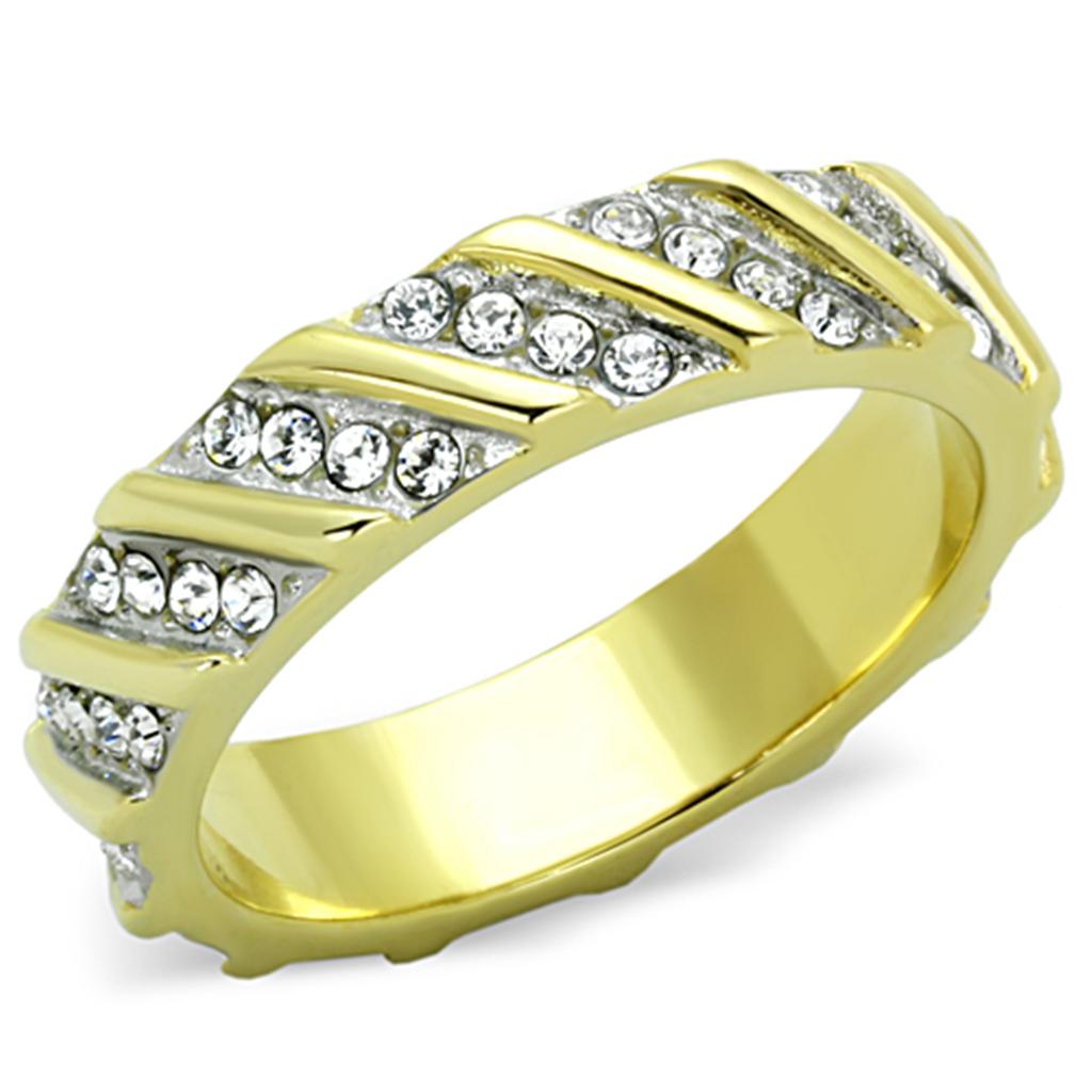 MATK1557 - Two-Tone IP Gold (Ion Plating) Stainless Steel Ring with Top Grade Crystal  in Clear