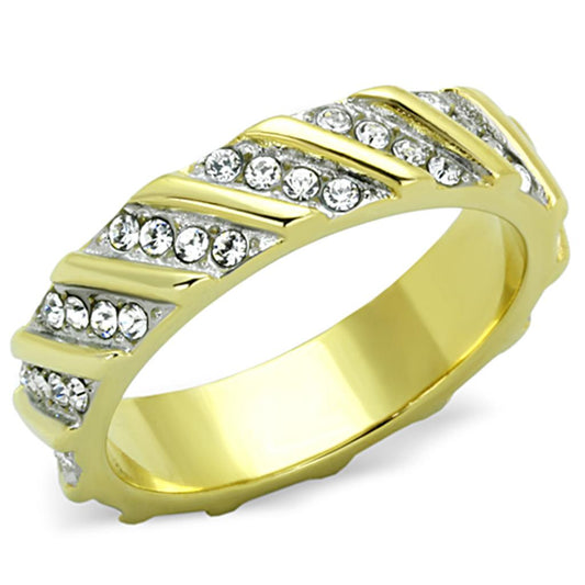 MATK1557 - Two-Tone IP Gold (Ion Plating) Stainless Steel Ring with Top Grade Crystal  in Clear